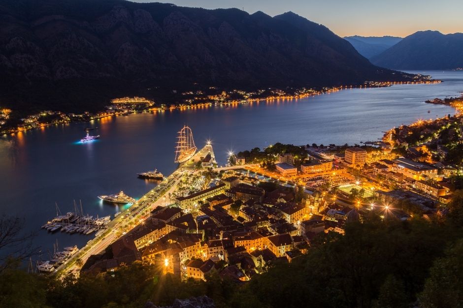 Kotor lit up at nighttime
